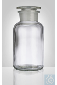 Reagent bottle, clear, wide neck, round shoulder, 100 ml, NS 29/22, dim. Ø 51 x H 95 mm, complete...